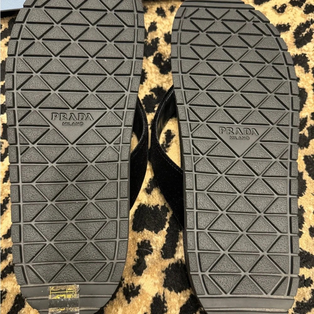 New Prada Black Velvet thong flip-flops Size 40.5 (US 10.5) - Picture 10 of 14